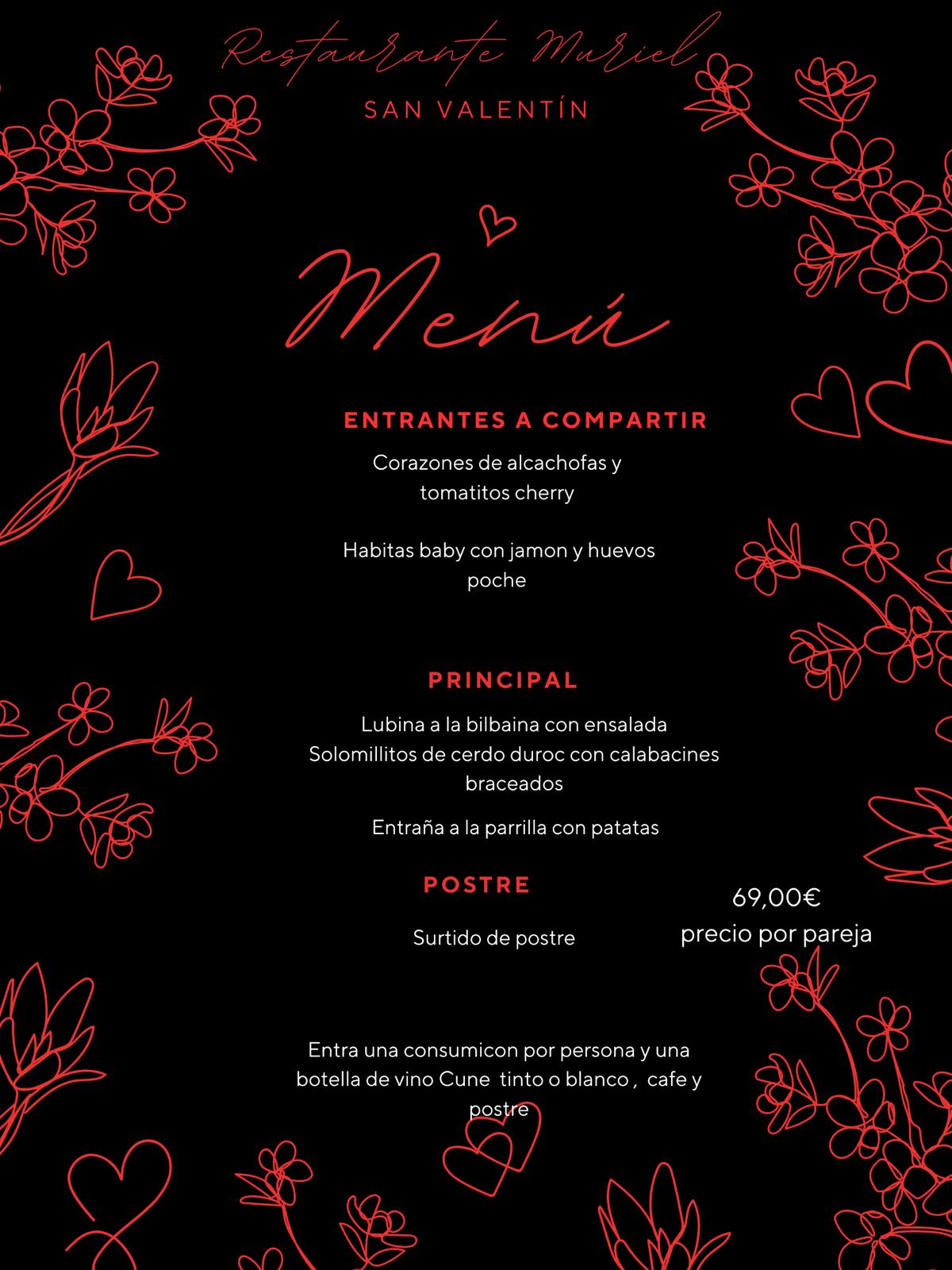 Cena de San Valentín en Restaurante Muriel
